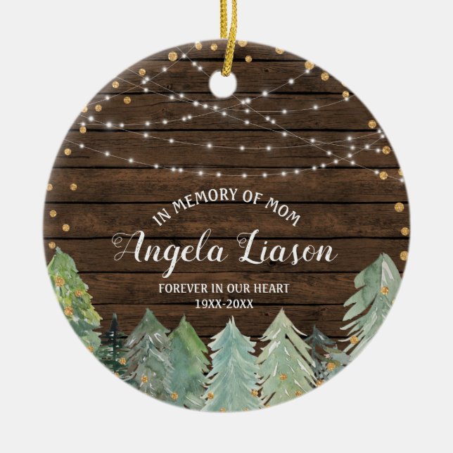 RUSTIC wood In Memory of Mom Christmas Ornament (Front)