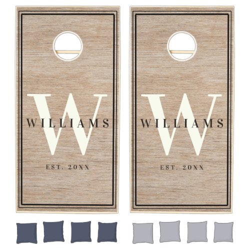 Rustic Wood Initial Monogram Custom Family Cornhole Set