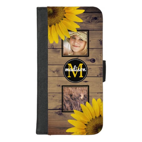 Rustic Wood Instagram Photo Collage Sunflowers iPhone 87 Plus Wallet Case