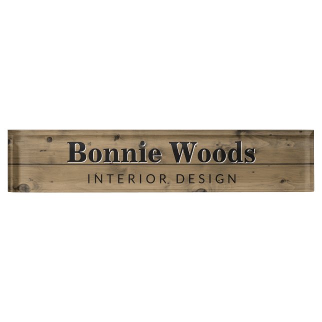 Rustic Wood Interior Designer Custom Office Desk Name Plate (Front)