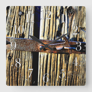 Rustic Wood & Iron Metal Latch Cottage Clock