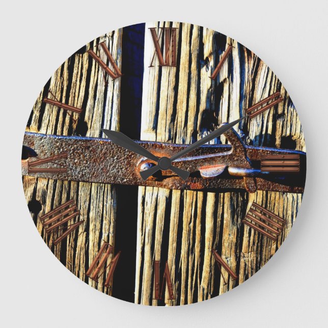 Rustic Wood & Iron Metal Latch Cottage Clock (Front)