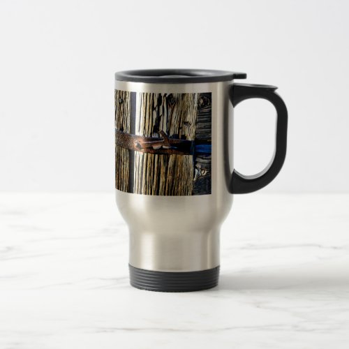 Rustic Wood  Iron Metal Latch Travel Mug