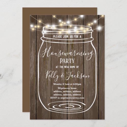 rustic wood jar housewarming party invitation