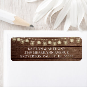 Rustic Wood Jar Lantern Lights Return Address Label