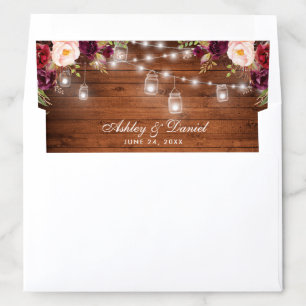 Rustic Wood Jar Lights Burgundy Floral Wedding Envelope Liner