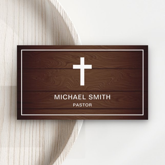 Rustic Wood Jesus Christ Cross Pastor Business Card (Creator Uploaded)