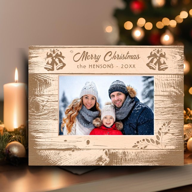 Rustic Wood Jingle Bells Merry Christmas Holiday Engraved Frames (Creator Uploaded)
