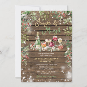 Rustic Wood Jingle & Mingle Christmas Dinner Party Invitation