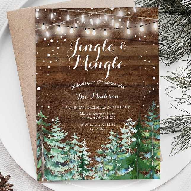 Rustic Wood Jingle & Mingle Christmas Party Invitation (Creator Uploaded)