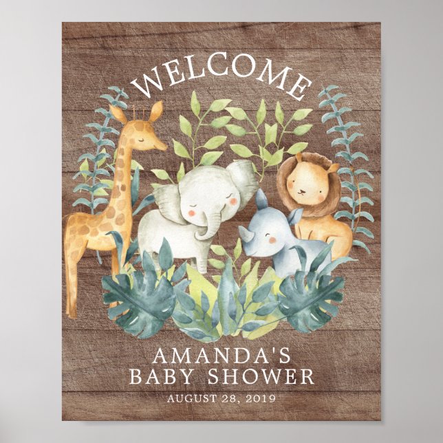 Rustic Wood Jungle Welcome Baby Shower Poster (Front)
