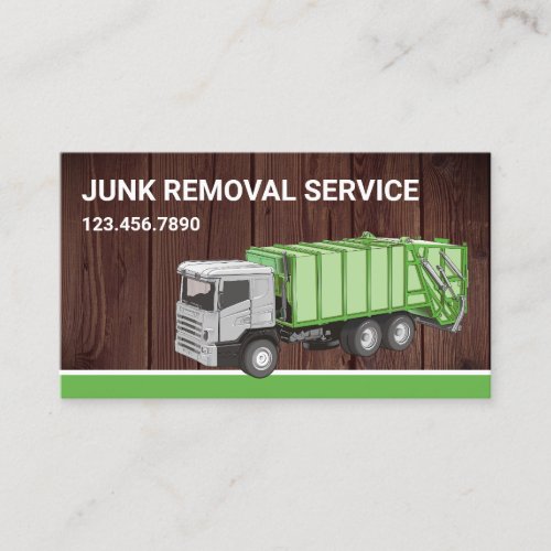 Rustic Wood Junk Removal Service Garbage Truck Business Card