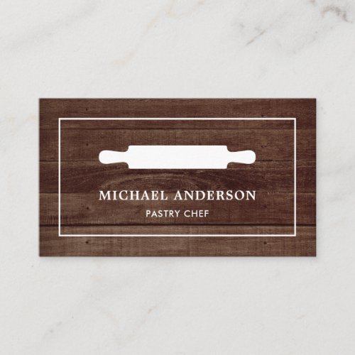 Rustic Wood Kitchen White Rolling Pin Pastry Chef Business Card