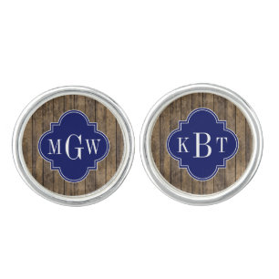 Rustic Wood L Planks #1 Navy Quatrefoil 3 M'gram Cufflinks