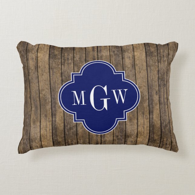Rustic Wood L Planks #1 Navy Quatrefoil 3 M'gram Decorative Pillow (Front)