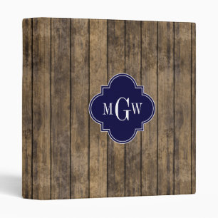 Rustic Wood L Planks #1 Navy Quatrefoil 3 M'gram Ring Binder