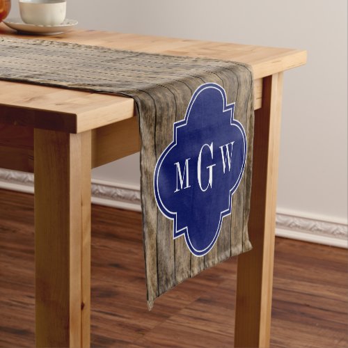 Rustic Wood L Planks 1 Navy Quatrefoil 3 Mgram Short Table Runner