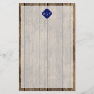 Rustic Wood L Planks #1 Navy Quatrefoil 3 M'gram Stationery