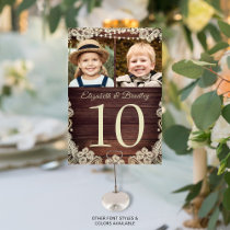 Rustic Wood Lace 2 Photo Wedding Table Number Sign