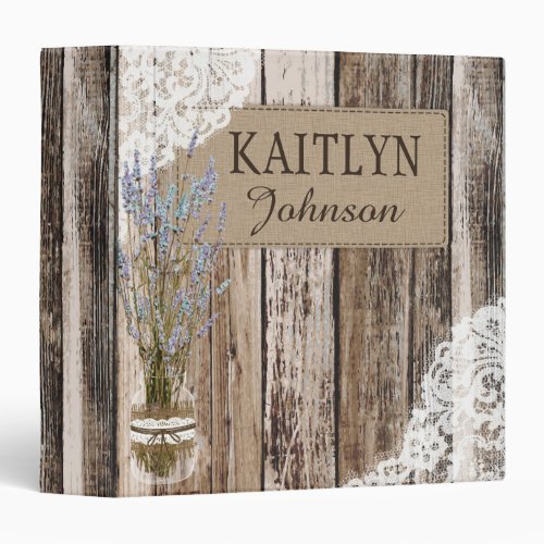 Rustic Wood Lace and Lavender Recipe Book 3 Ring Binder