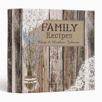 Rustic Wood Lace And Lavender Recipe Book 3 Ring Binder by NouDesigns at Zazzle