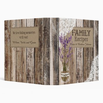Rustic Wood Lace And Lavender Recipe Book 3 Ring Binder by NouDesigns at Zazzle