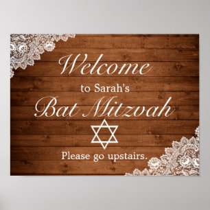 Rustic Wood & Lace Bar Bat Mitzvah Welcome Sign