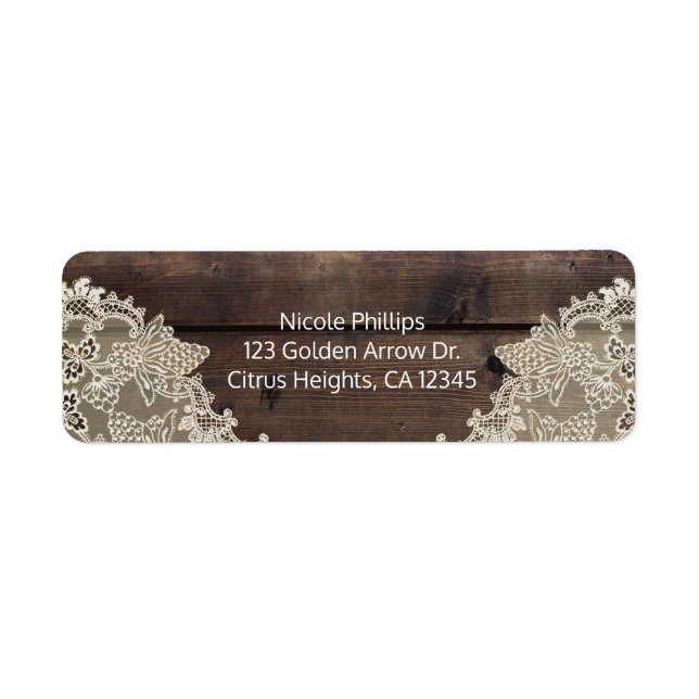 Rustic Wood & Lace Barn Wedding Party Invitation Label (Front)