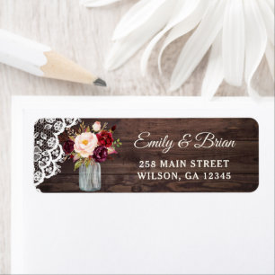 Rustic Wood Lace Blush Mason Jar Address Label