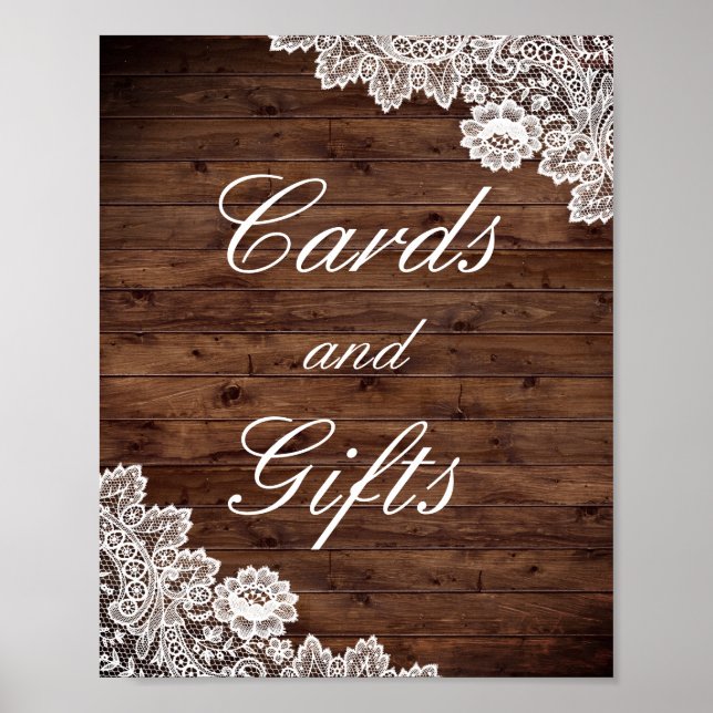 Rustic Wood Lace Cards And Gifts Wedding Poster (Front)