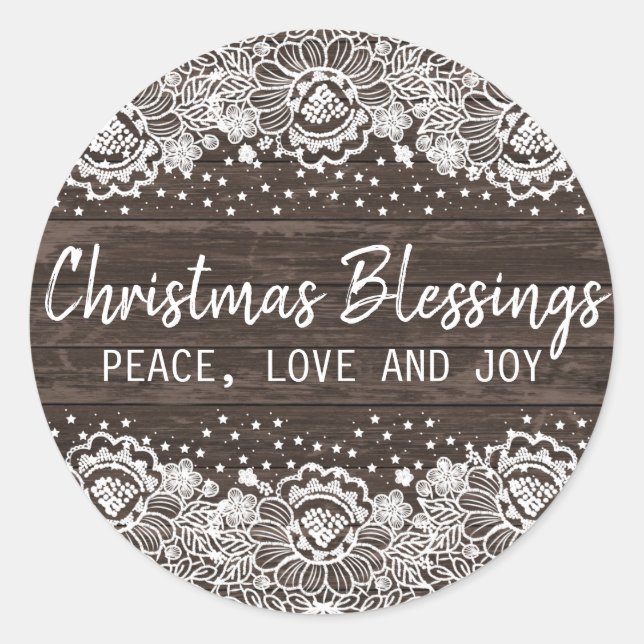Rustic Wood Lace Christmas Blessings Envelope Seal (Front)