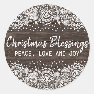 Rustic Wood Lace Christmas Blessings Envelope Seal