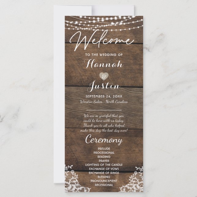 Rustic Wood Lace Country Wedding  (Front)