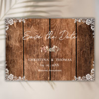 Rustic Wood Lace Country Wedding Save the Date
