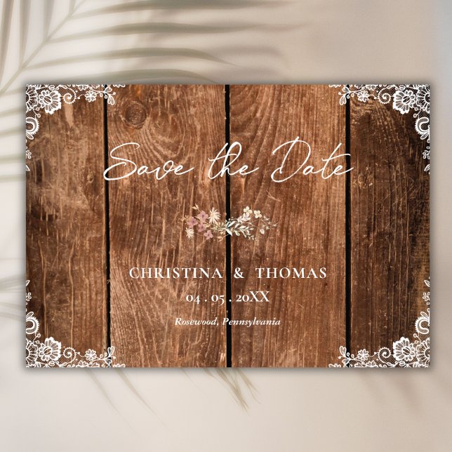 Rustic Wood Lace Country Wedding Save the Date (Creator Uploaded)