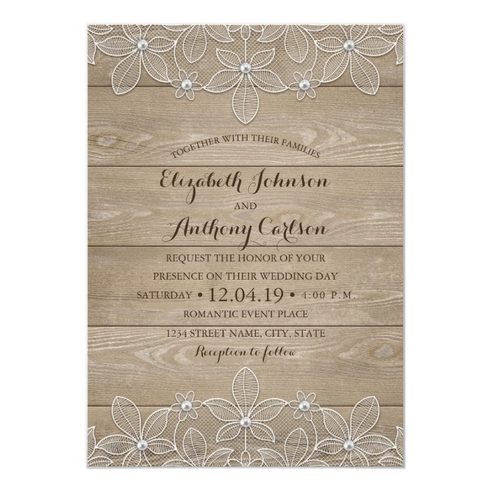 Rustic Wood Lace Elegant Vintage Luxury Wedding Invitation