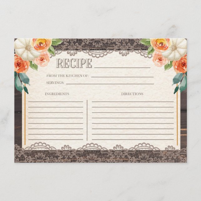 Rustic Wood Lace Fall Recipe Card (Front)