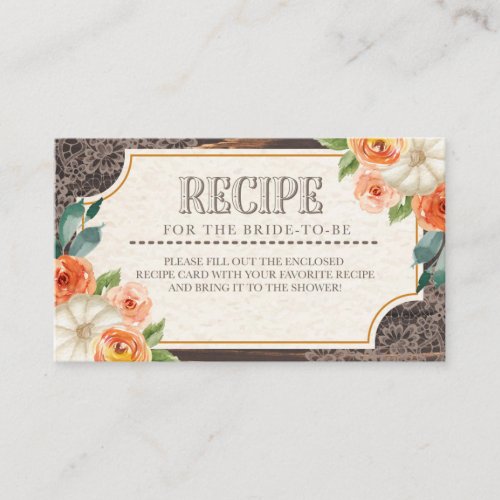 Rustic Wood Lace Fall Recipe Enclosure Card