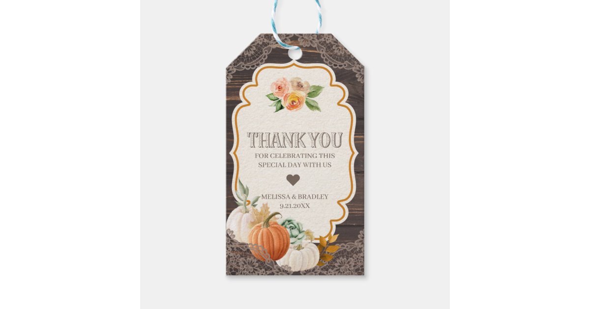 Rustic Wood Lace Fall Thank You Favor Tag | Zazzle