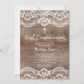 Rustic Wood Lace First Holy Communion Invitation (Front)