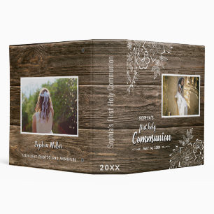 Rustic Wood Lace First Holy Communion Photo 3 Ring Binder