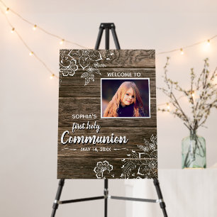 Rustic Wood Lace First Holy Communion Photo Foam Board