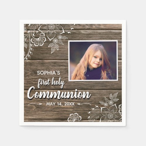 Rustic Wood Lace First Holy Communion Photo