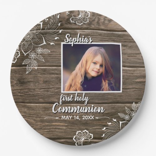 Rustic Wood Lace First Holy Communion Photo