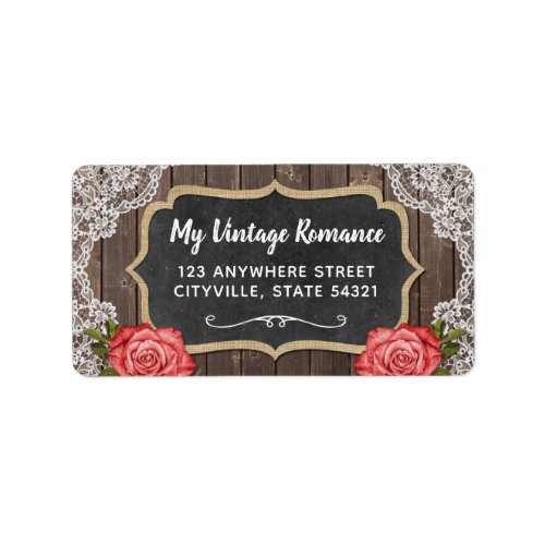 Rustic Wood  Lace Floral Chalkboard Country Chic Label