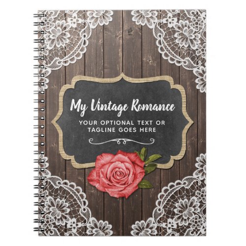 Rustic Wood  Lace Floral Chalkboard Country Chic Notebook