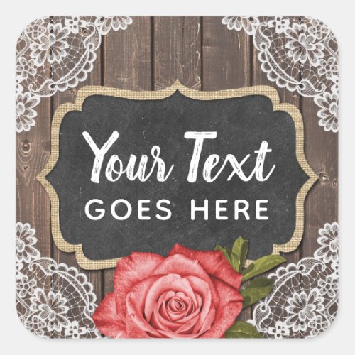Rustic Wood  Lace Floral Chalkboard Country Chic Square Sticker