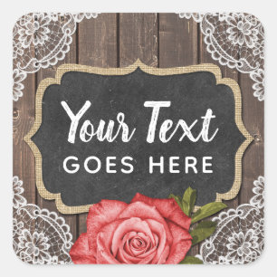 Rustic Wood & Lace Floral Chalkboard Country Chic Square Sticker