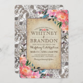 Rustic Wood Lace Floral Vintage Burlap Wedding Invitation (Front/Back)