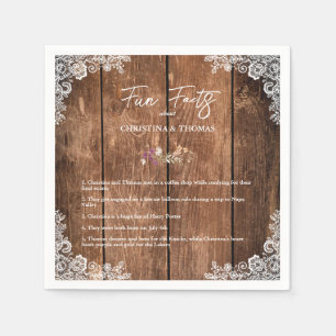 Rustic Wood Lace Fun Facts Barn Wedding Napkins